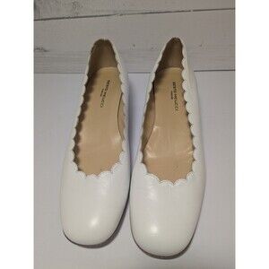 Ladies Sesto Meucci White Leather Scallop Ballet Flats Shoes 9N Italy